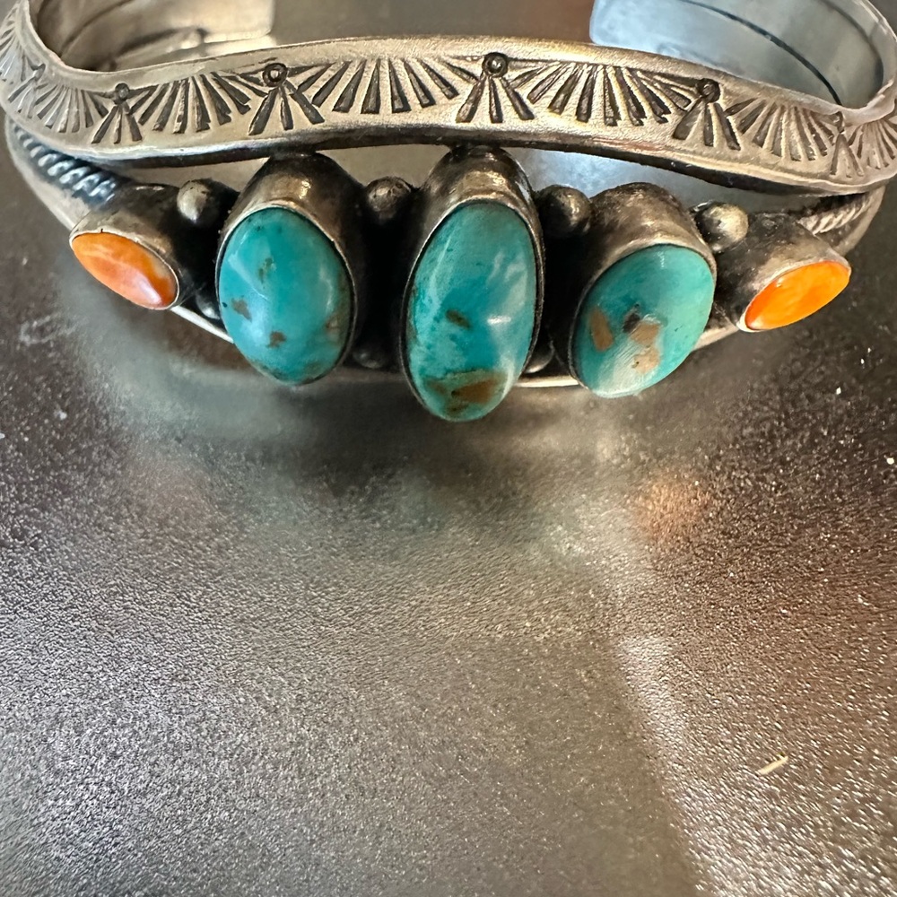 Sunwest Silver Bracelet with Turquoise and Spiny Oyster, brand new, 02/2026